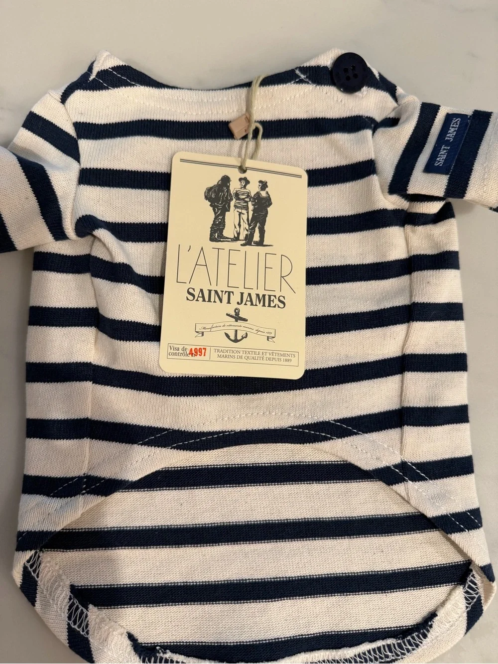 Saint James Navy and White Striped Dog Tee